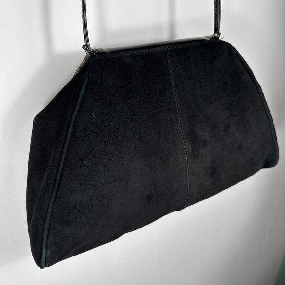 Vintage 1980s Jasmin Hong Kong Suede Snakeskin Leather Shoulder Bag Black Gold - Picture 16 of 16